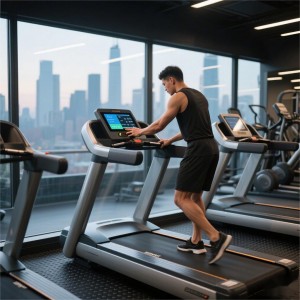 trainer adjusting treadmill console